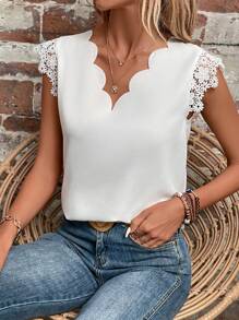 SHEIN Clasi 拼接水溶蕾絲貝殼邊襯衫