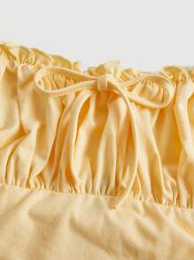 SHEIN MOD Áo khoác và áo lót dành cho xe tăng nữ Lộ Lưng viền lá sen Buộc lại Thắt nơ trước Nếp gấp Phần Ngực màu trơn Giải trí - Màu vàng - Xem 4