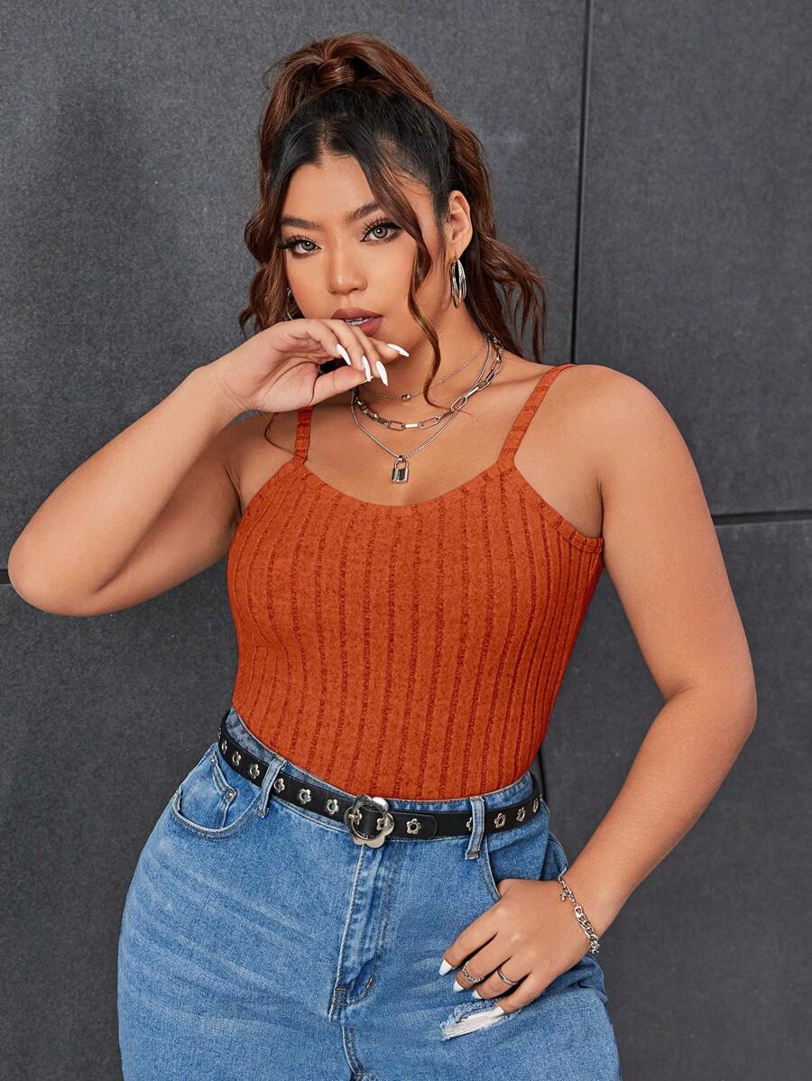 SHEIN EZwear Plus Solid Cami Top - Burnt Orange - View 1