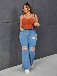 SHEIN EZwear Plus Solid Cami Top - Burnt Orange - View 3