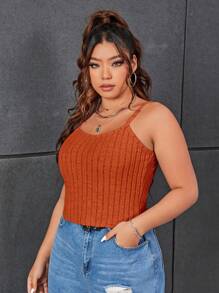 SHEIN EZwear Plus Solid Cami Top - Burnt Orange - View 4