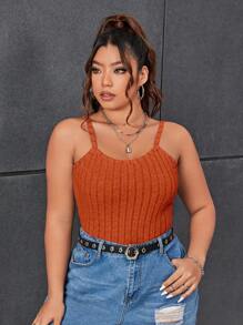 SHEIN EZwear Plus Solid Cami Top - Burnt Orange - View 5