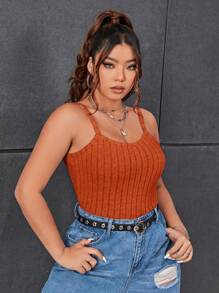 SHEIN EZwear Plus Solid Cami Top - Burnt Orange - View 6