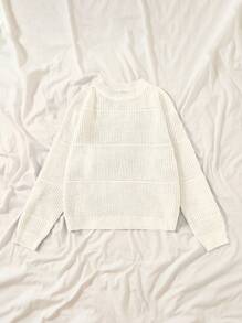 CovetEZ Plus Solid Ribbed Knit Jumper - White - View 4