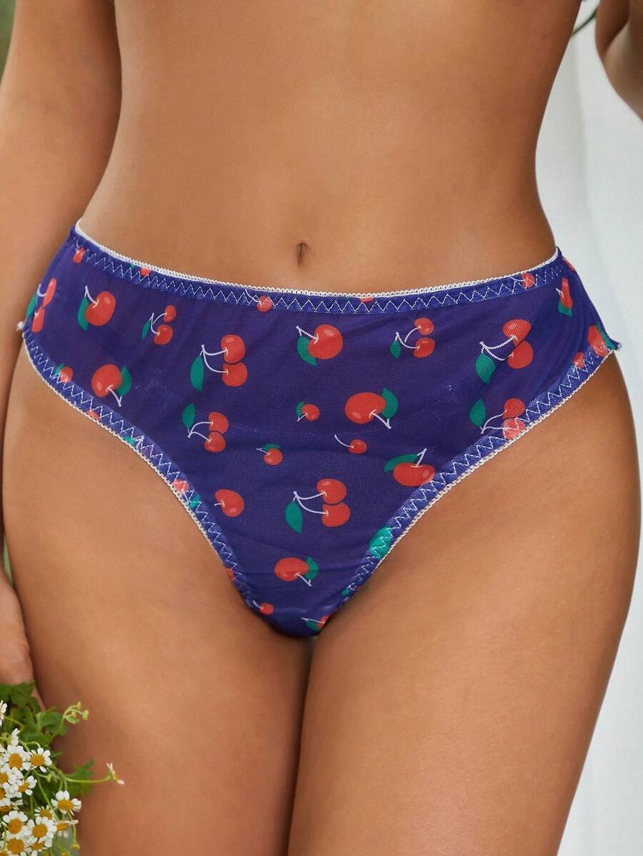 SHEIN Cherry Print Thong - Purple - View 1