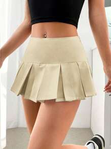 SHEIN EZwear 素色百褶下擺半身裙