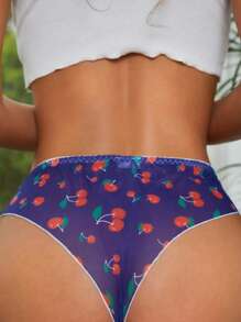 SHEIN Cherry Print Thong - Purple - View 2
