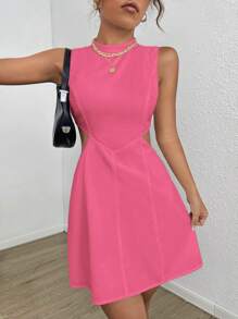 SHEIN EZwear Đầm Cắt ra màu trơn Giải trí - Màu Hồng Tươi - Xem 1