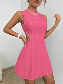 SHEIN EZwear Đầm Cắt ra màu trơn Giải trí - Màu Hồng Tươi - Xem 5
