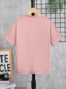 SHEIN Áo sơ mi Trai Nút phía trước màu trơn Giải trí - Màu Hồng baby - Xem 2