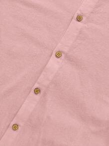 SHEIN Áo sơ mi Trai Nút phía trước màu trơn Giải trí - Màu Hồng baby - Xem 3
