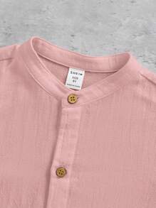 SHEIN Áo sơ mi Trai Nút phía trước màu trơn Giải trí - Màu Hồng baby - Xem 4