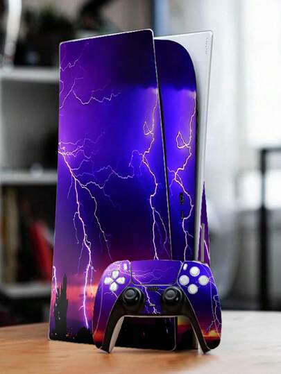 1套閃電圖案貼紙兼容索尼 PS5修身