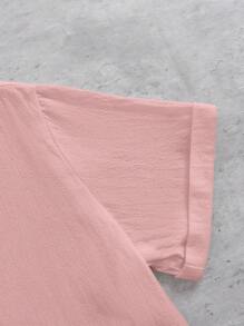 SHEIN Áo sơ mi Trai Nút phía trước màu trơn Giải trí - Màu Hồng baby - Xem 6