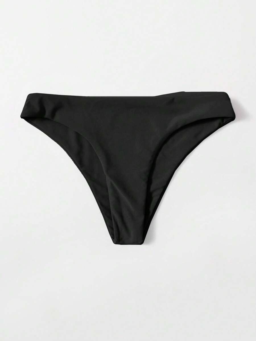 Swim Basics Summer Beach Solid Bikini Bottom - Black - View 1