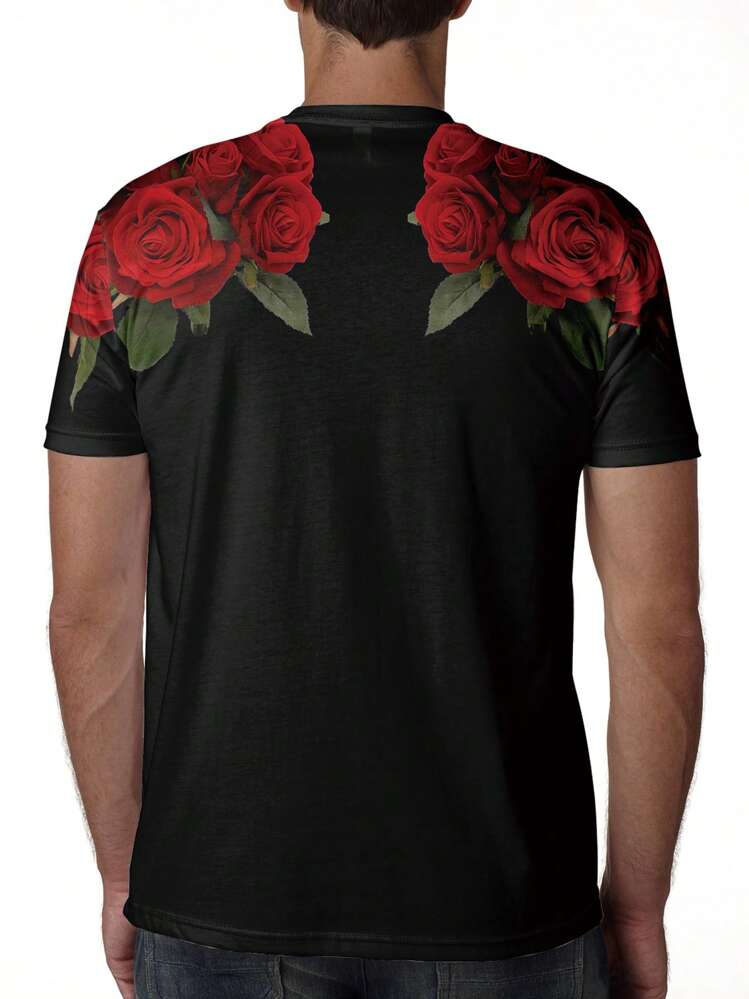 Manfinity LEGND 男性 花柄＆文字グラフィック Tシャツ - ブラック - 見る 2