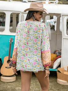 Rusttydustty Floral Print Tie Front Blouse - Multicolor - View 2