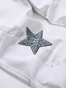 Jeans con parches de estrella, rotos, deshilachados y con costuras descuidadas para hombre - Blanco - Ver 5