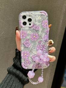 Flower Pattern Anti-fall Phone Case With Lanyard - Purple - View 2
