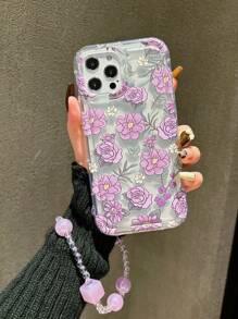 Flower Pattern Anti-fall Phone Case With Lanyard - Purple - View 3