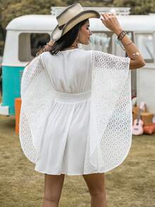 Rusttydustty Đầm Tương phản ren Dải chun Hoa Giải trí - trắng - Xem 2