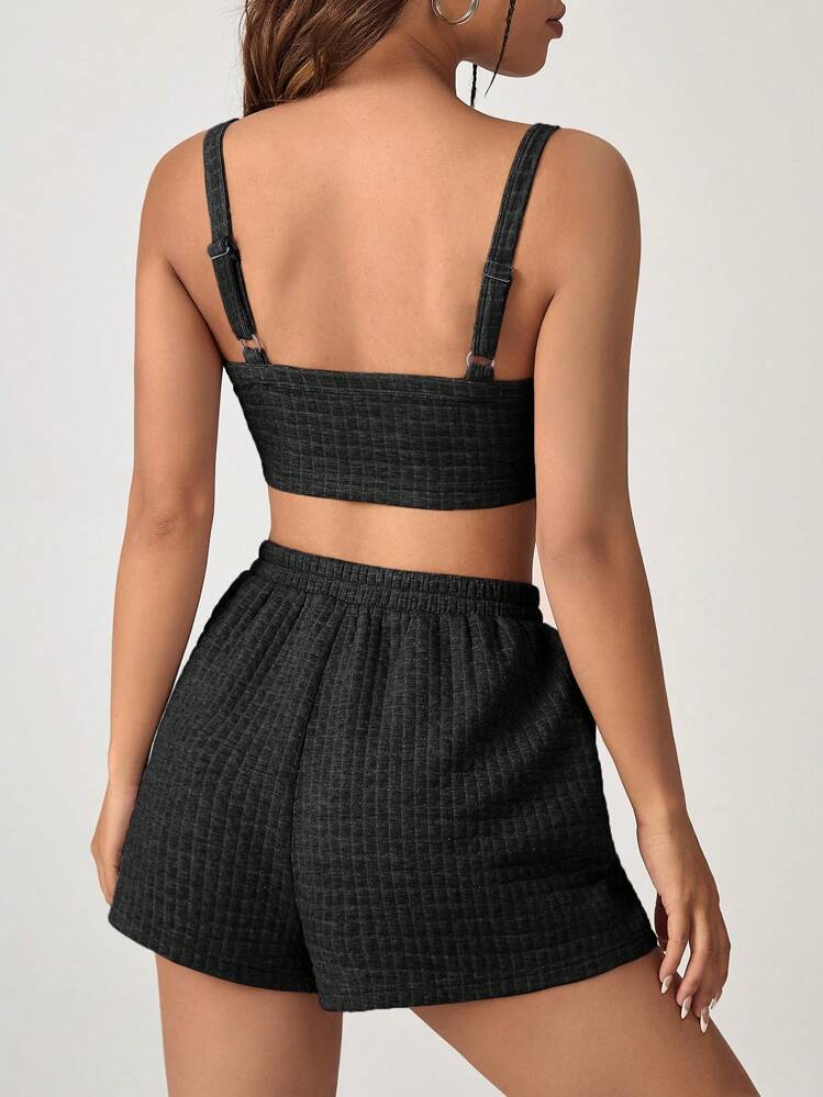 SHEIN EZwear unicolor Top de tirantes crop & Shorts - Negro - Añade 2