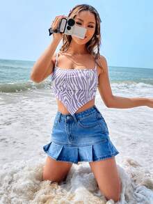 SHEIN EZwear Áo khoác và áo lót dành cho xe tăng nữ Bất đối xứng Sọc ngựa vằn Giải trí - Màu tím - Xem 3