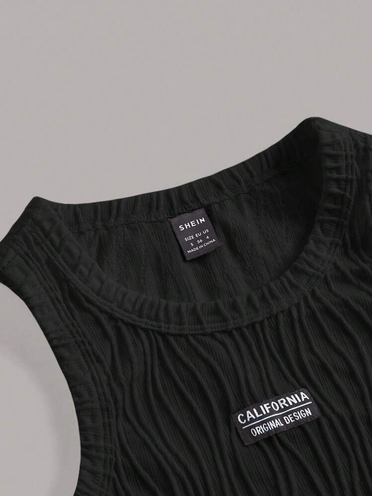 SHEIN EZwear Top sans manches à applique lettre - Noir - Voir 3