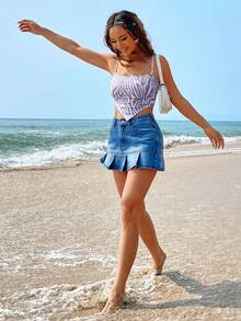 SHEIN EZwear Áo khoác và áo lót dành cho xe tăng nữ Bất đối xứng Sọc ngựa vằn Giải trí - Màu tím - Xem 6