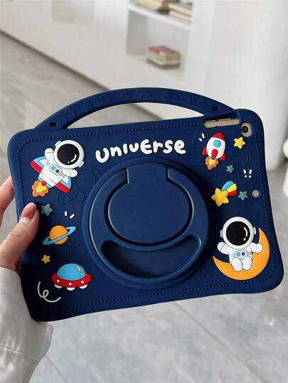 宇航員和火箭樣式矽膠平板殼帶手柄和支架