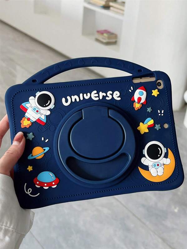 Astronaut & Rocket Pattern Silicone Pad Case With Handle & Holder