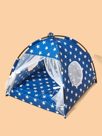 PETSIN 1 件星形印花宠物帐篷，可爱涤纶宠物帐篷，适合狗和猫小狗，可容纳狗床猫床，易于清洁