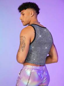 FeverCity Men Contrast Binding Crop Tank Top - Grey - View 2