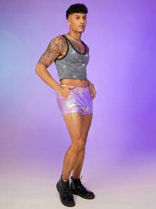 FeverCity Men Contrast Binding Crop Tank Top - Grey - View 4