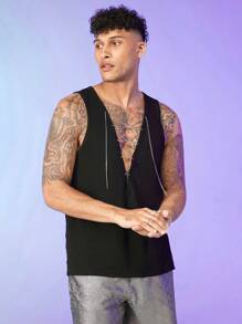 FeverCity Nam Áo ba lỗ Bông Lace lên phía trước - màu đen - Xem 4