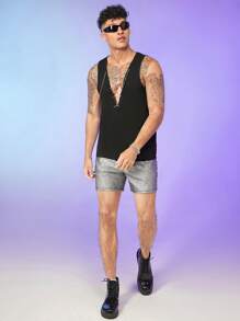 FeverCity Nam Áo ba lỗ Bông Lace lên phía trước - màu đen - Xem 6