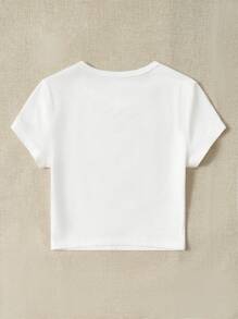 SHEIN Coolane Áo thun nữ Đồ họa Lá thư Giải trí - trắng - Xem 4