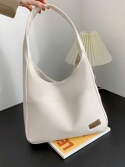 中號鈍口袋毛絨字母裝飾復古風，極簡風格女士斜跨包