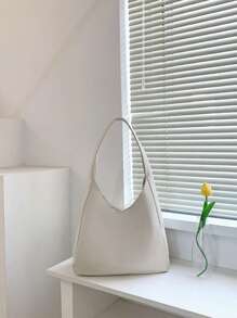 中號鈍口袋毛絨字母裝飾復古風，極簡風格女士斜跨包 - 白色 - 查看 4