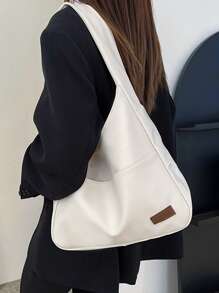 中號鈍口袋毛絨字母裝飾復古風，極簡風格女士斜跨包 - 白色 - 查看 3