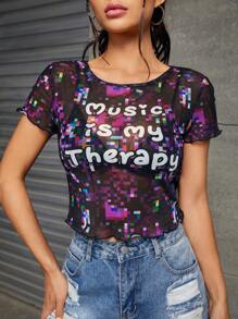 Alice Áo nữ Xù nhỏ cắt Slogan Giải trí - Nhiều màu - Xem 5