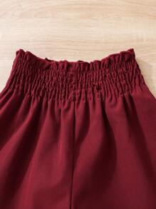 SHEIN 嬰兒鏤空貝殼邊紙袋腰短褲 - 酒紅色 - 查看 3