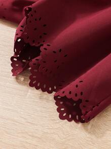 SHEIN 嬰兒鏤空貝殼邊紙袋腰短褲 - 酒紅色 - 查看 5