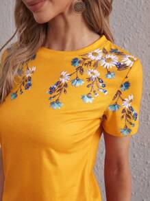 SHEIN LUNE 印花圓領T恤 - 芥末黃 - 查看 3