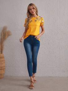 SHEIN LUNE 印花圓領T恤 - 芥末黃 - 查看 5