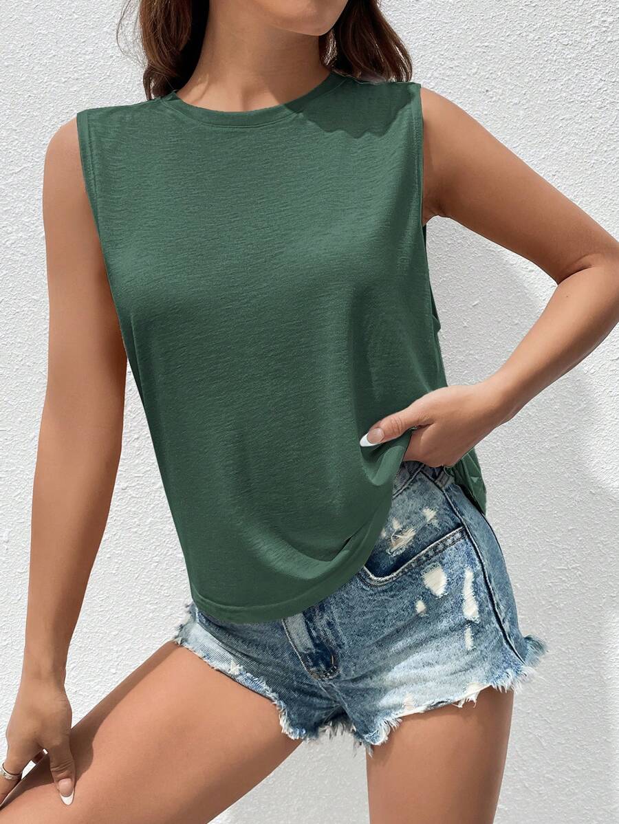 SHEIN Essnce 素色背心上衣 - 墨綠色 - 查看 1