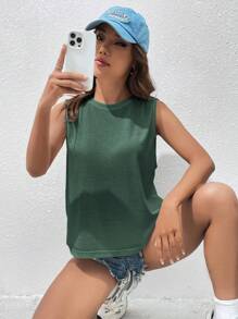 SHEIN Essnce 素色背心上衣 - 墨綠色 - 查看 4