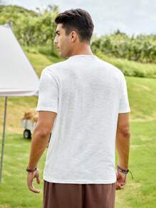 GENTILAND Nam Áo thun Bông Chất rắn Nút Nửa - trắng - Xem 2