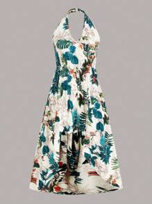 SHEIN Clasi 大碼熱帶圖案繞頸覆蓋連身短褲 - 彩色 - 查看 1