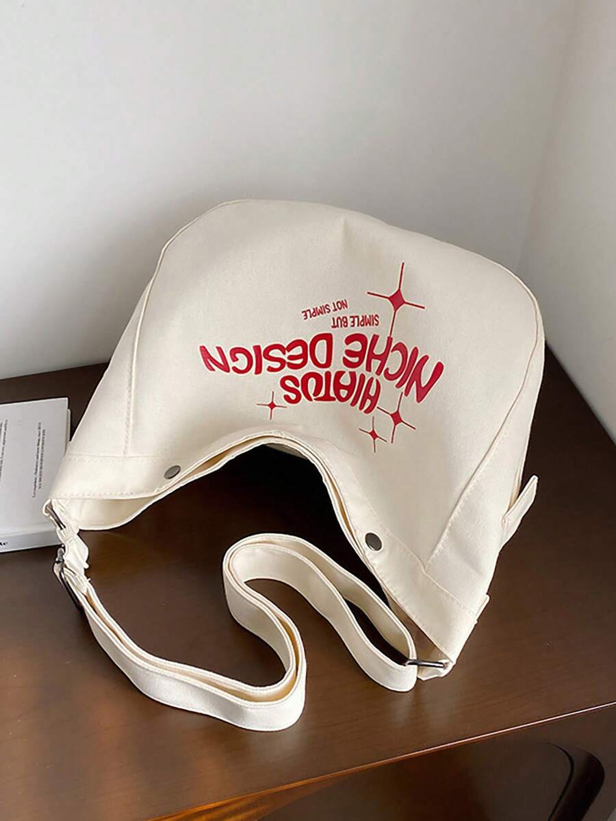 Letter Graphic Túi Hobo Dây đeo có thể điều chỉnh quá khổ - trắng - Xem 1